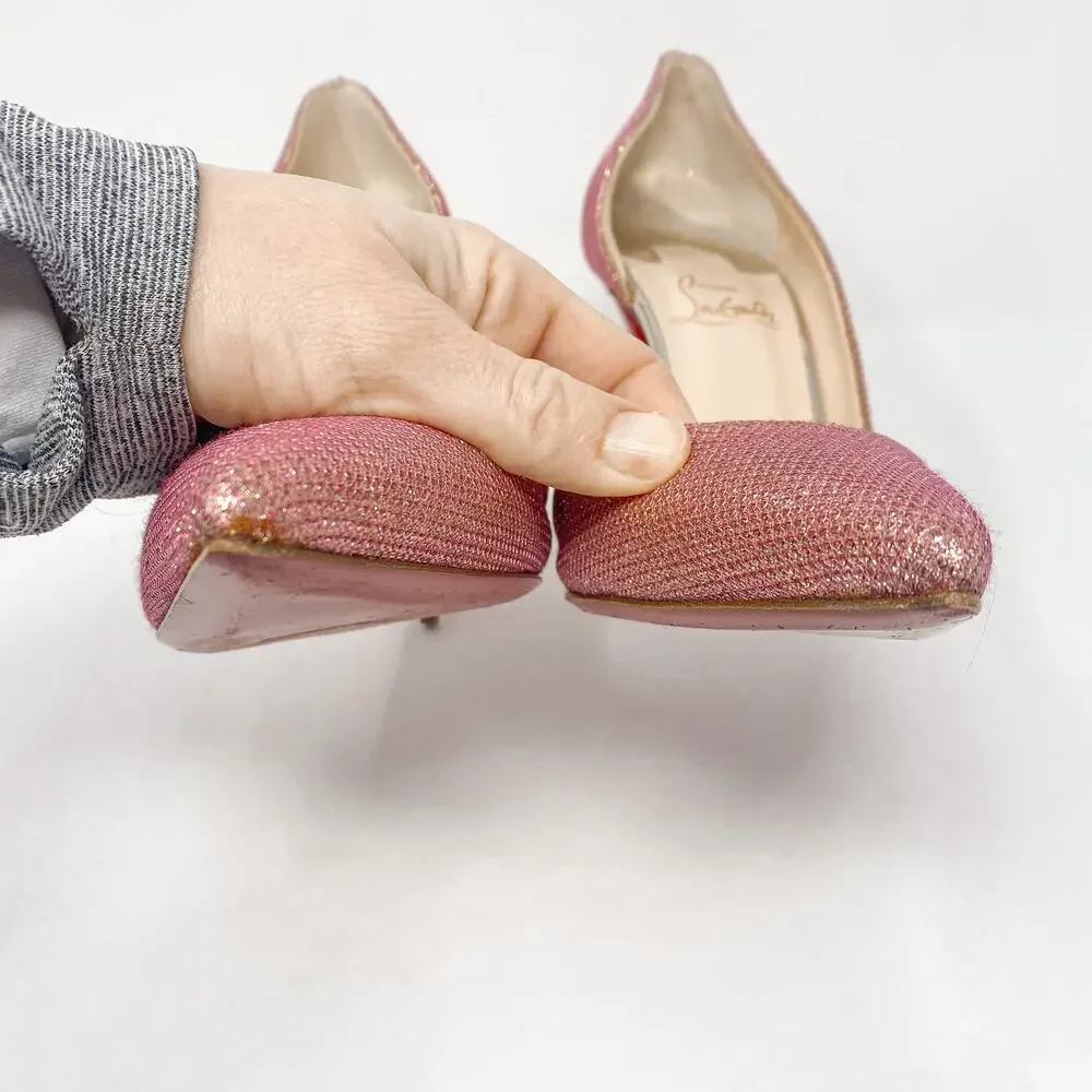Christian Louboutin Iriza 100 Glitter Tisse Pink Heels EU 40 US 10